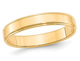 14K Yellow Gold 4mm Flat Wedding Band Ring with Step Edge